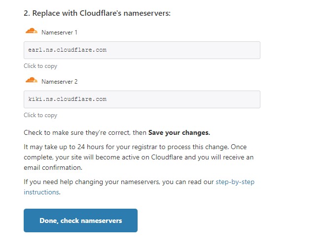 Trỏ cặp nameservers về Cloudflare