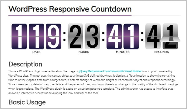 WordPress Responsive Countdown hiển thị thời gian bằng ảnh động với hiệu ứng Flip.