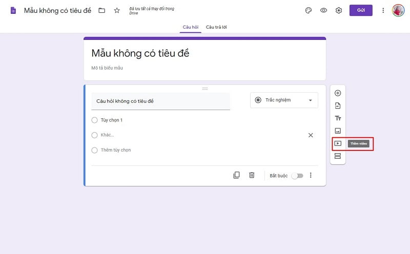 cách thêm video vào google form