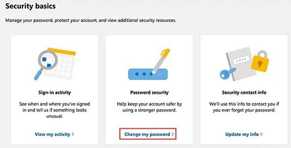 Find the Password security section and click Change my password