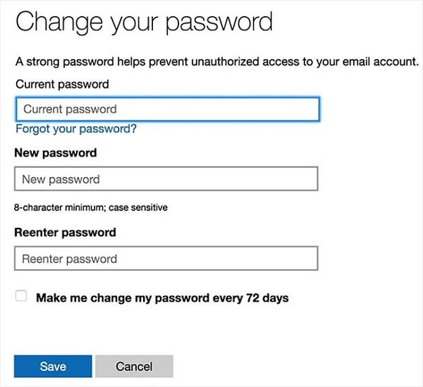 Change Outlook password here