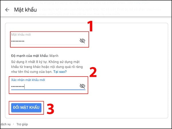 Nhập mật khẩu mới cho tài khoản