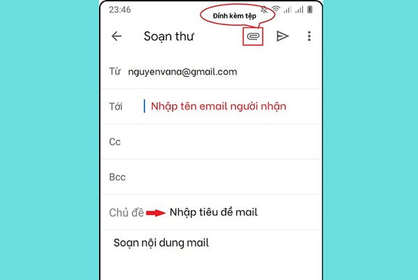 Tương tự như ở máy tính, điện thoại cũng soạn Email theo cách này