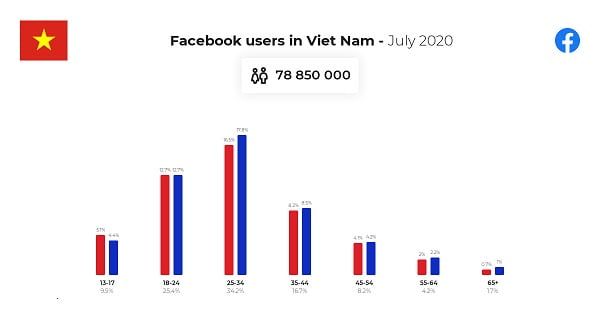 Biểu đồ phân tích người dùng Facebook vào tháng 7/2020.