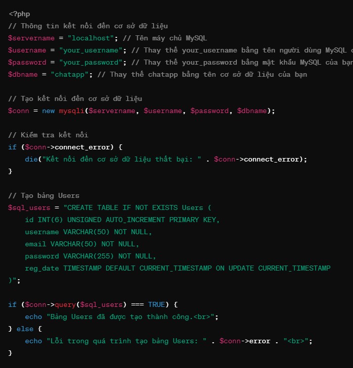 Tạo bảng users trên php online