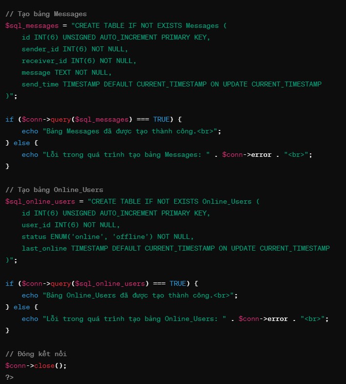 Tạo bảng messenger trên php online