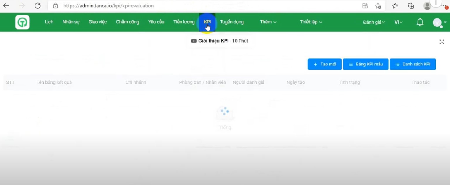 Giao diện phần mềm KPI Tanca