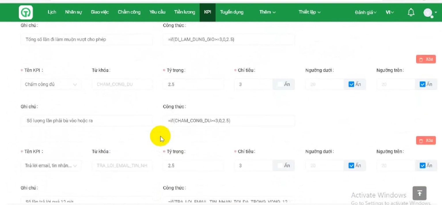 Hiển thị công thức tính tỷ lệ đạt trên phần mềm KPI