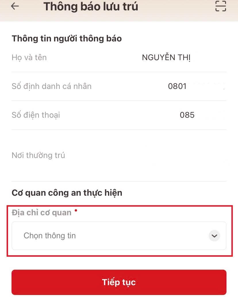 lưu trú trên VNeID