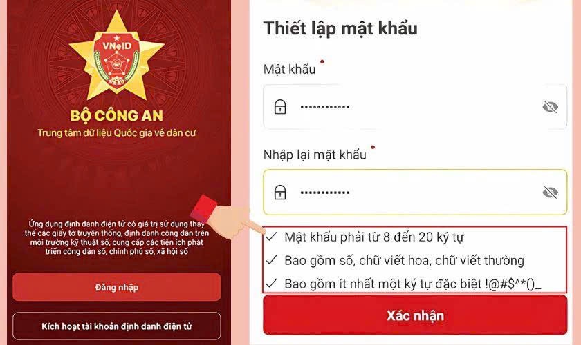 Cập nhật mật khẩu và hoàn tất kích hoạt định danh điện tử