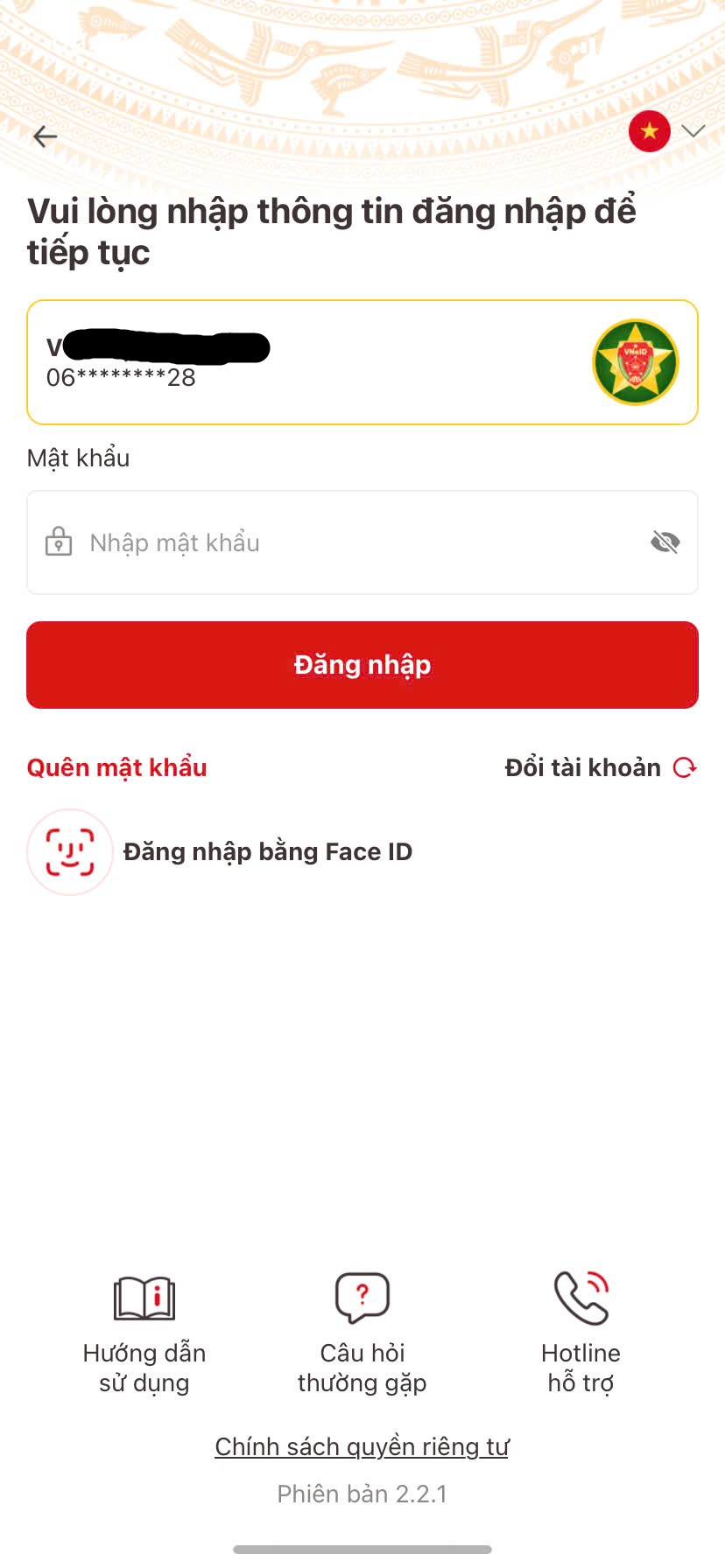 Đăng nhập tài khoản định danh điện tử VNEID
