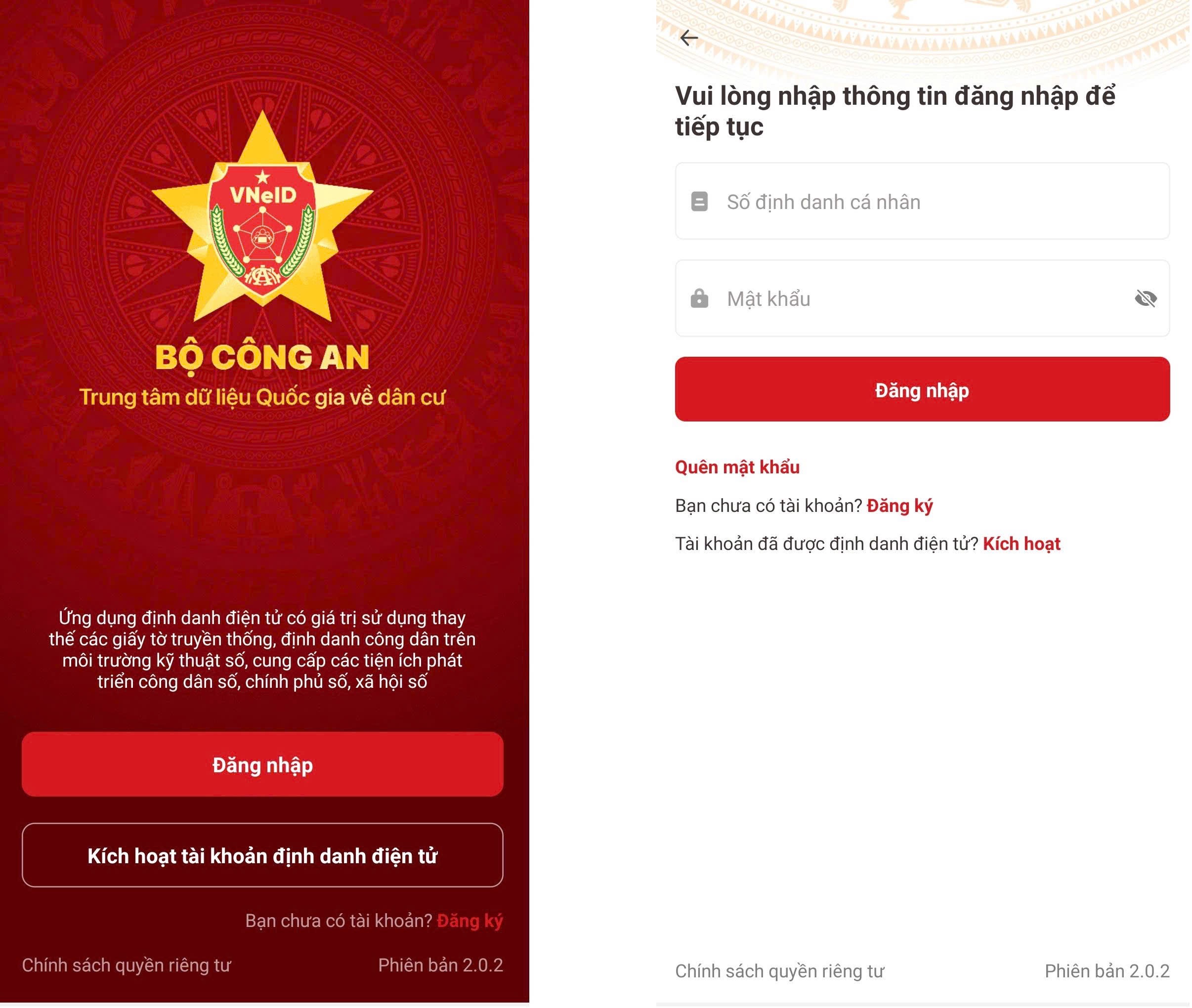 Đăng nhập tài khoản định danh điện tử