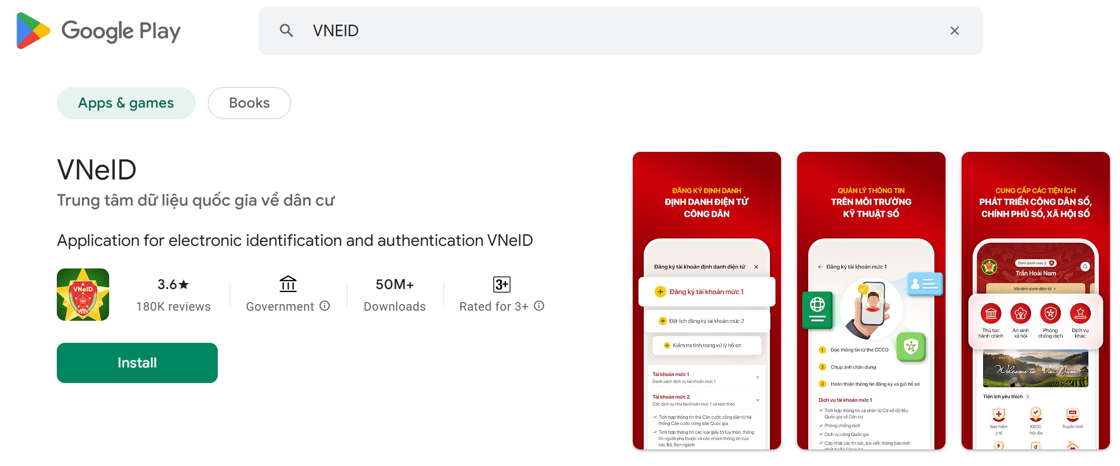 Tải ứng dụng VNEID trên app Google Play