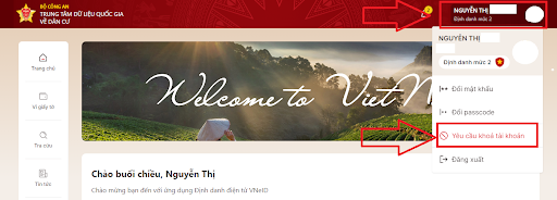 Khóa tài khoản VNEID