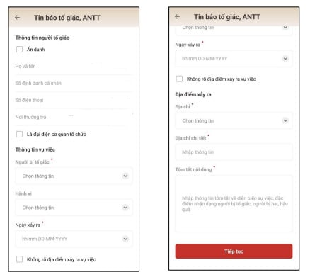 Tố giác tội phạm trên ứng dụng VNEID