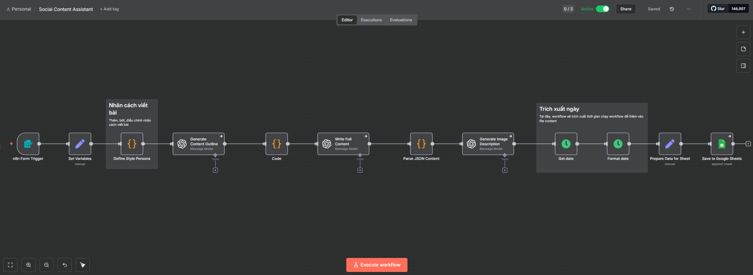 Workflow nội dung social bằng n8n