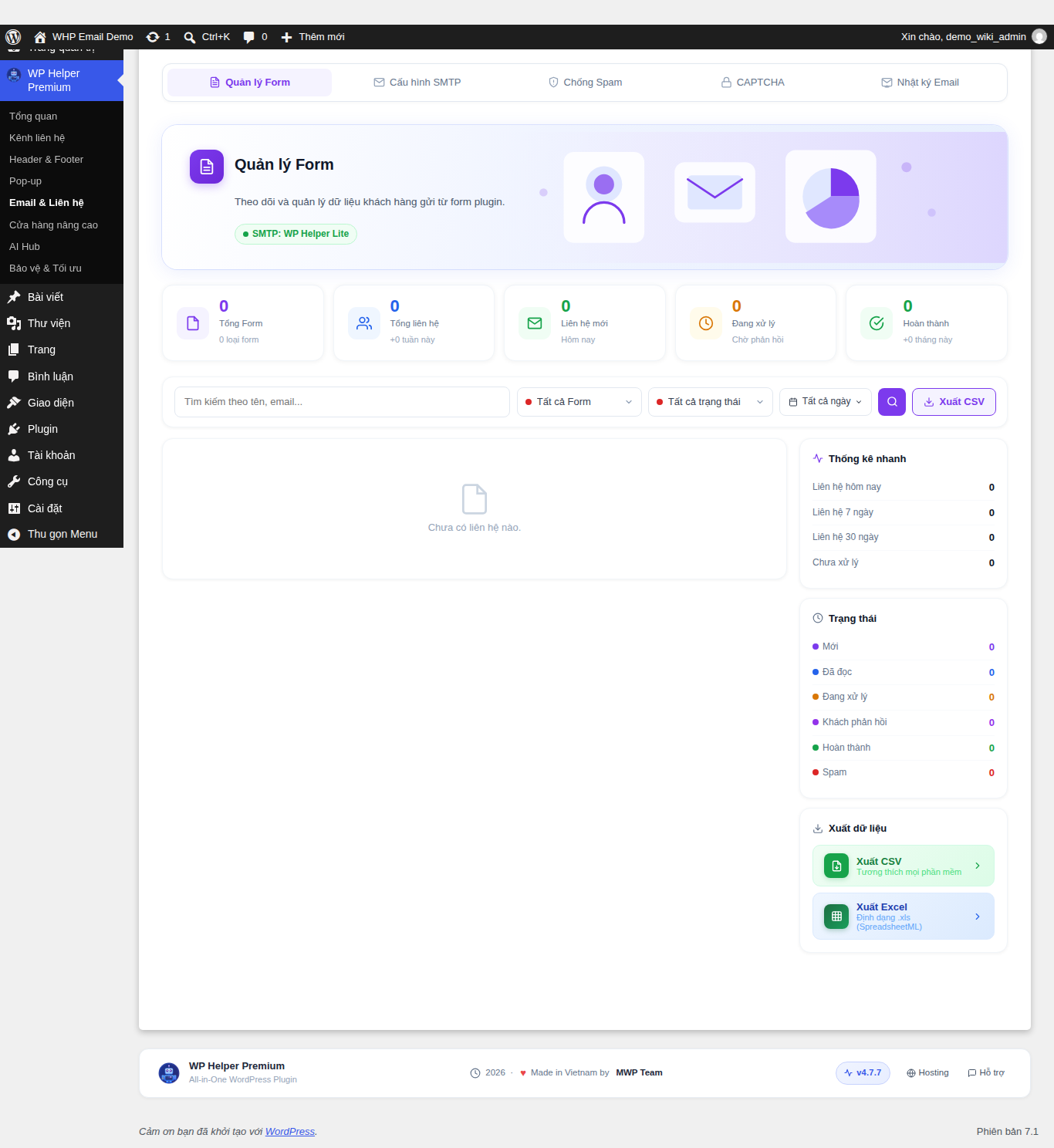 Sub-tab Quản lý Form