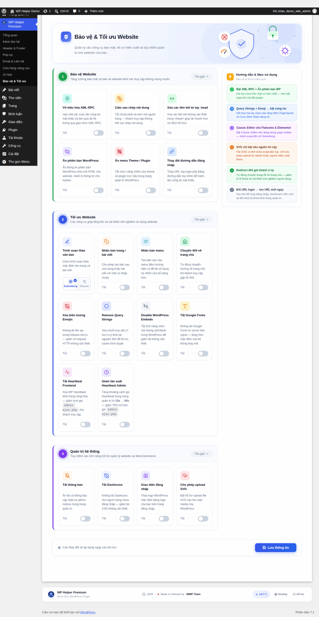 Trang Bảo vệ & Tối ưu Website