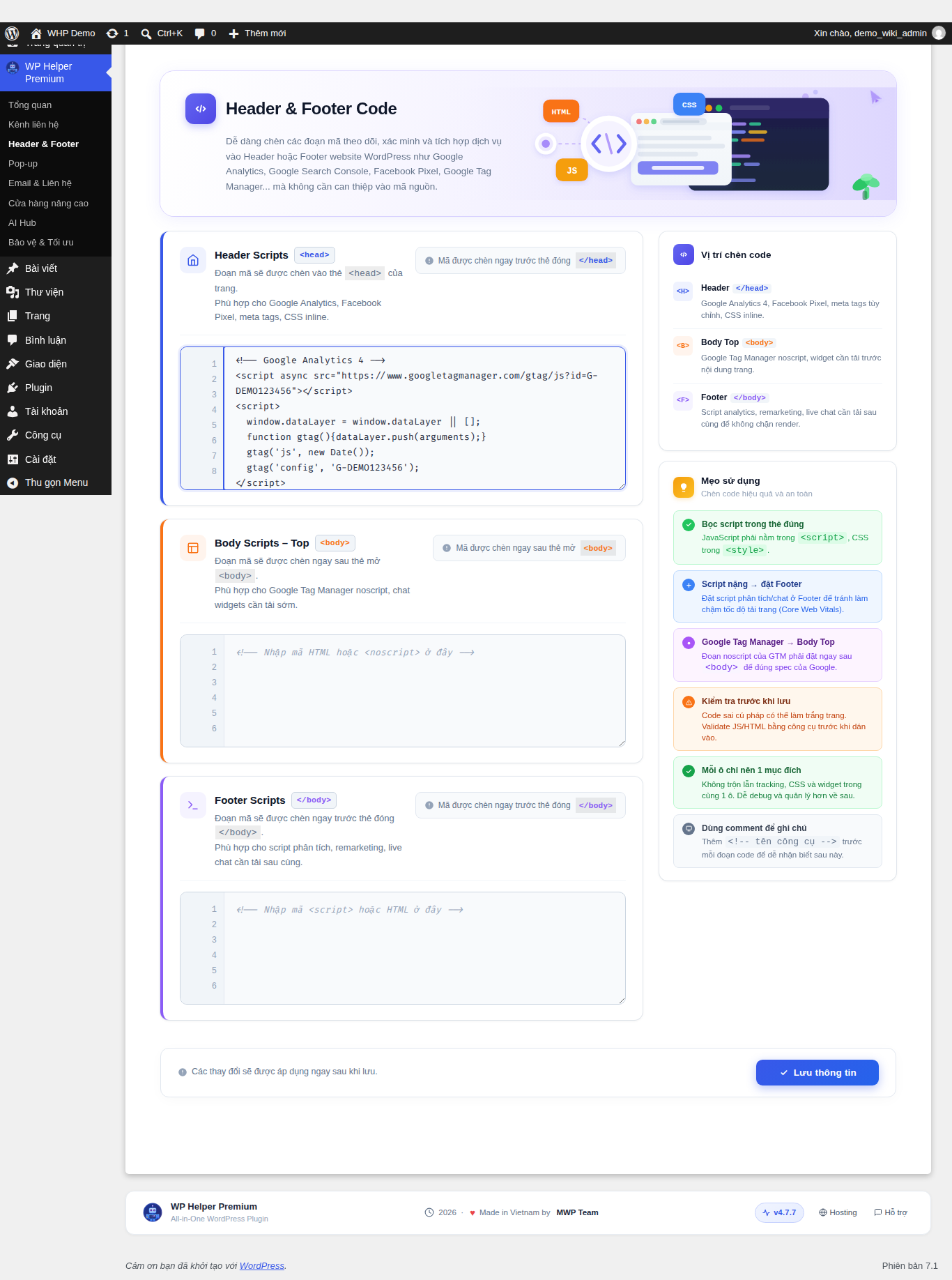 Đã điền code Google Analytics 4 vào Header Scripts