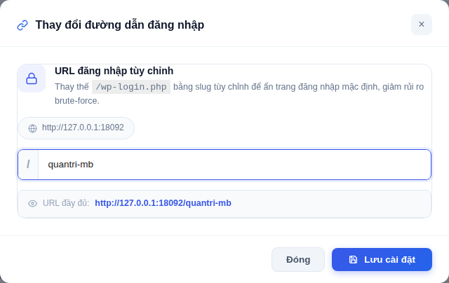 Cửa sổ Thay đổi đường dẫn đăng nhập