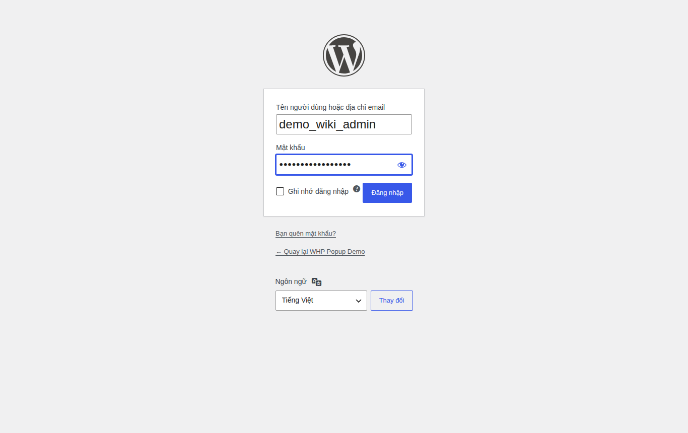 Màn hình đăng nhập quản trị WordPress