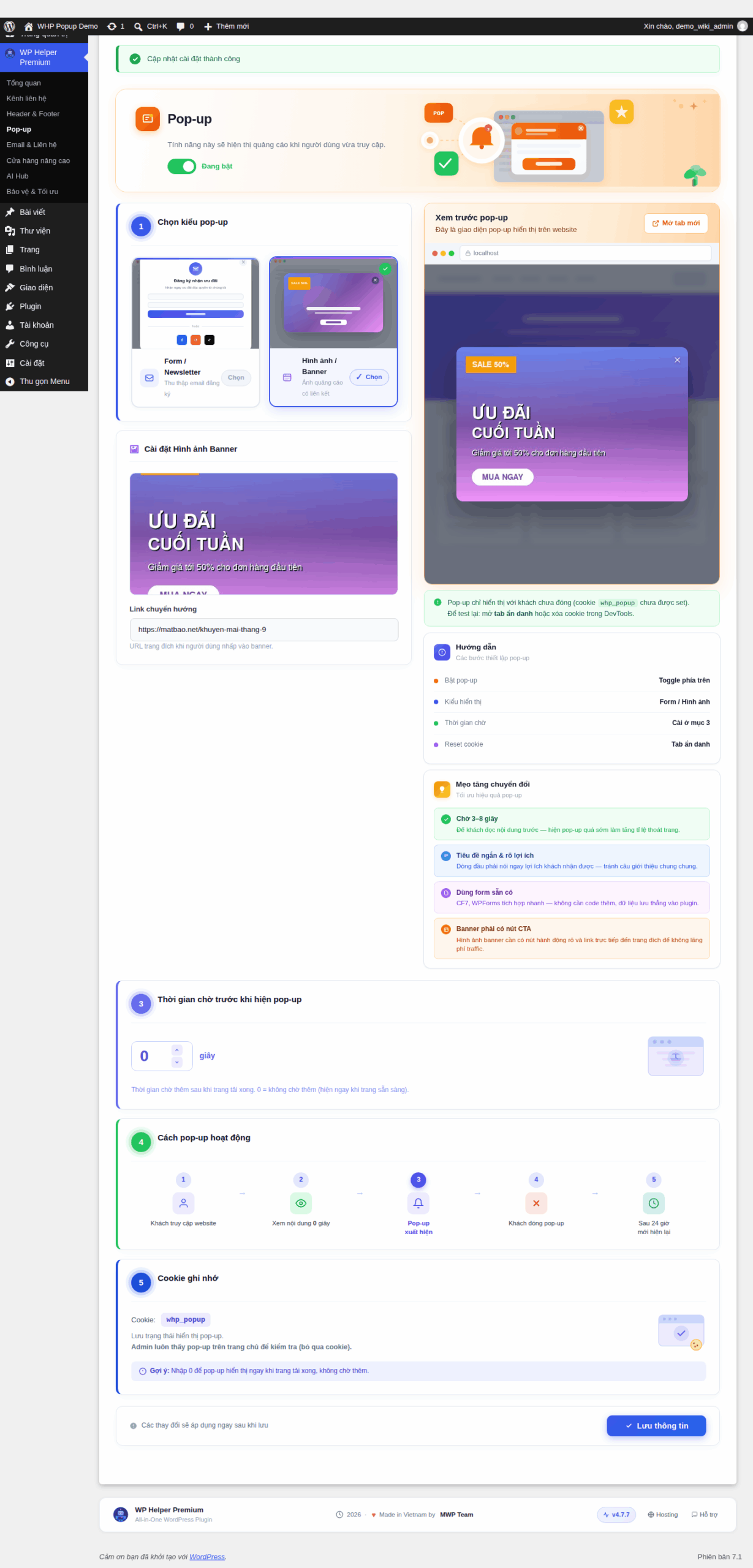 Tải ảnh banner từ Thư viện Media và nhập link chuyển hướng
