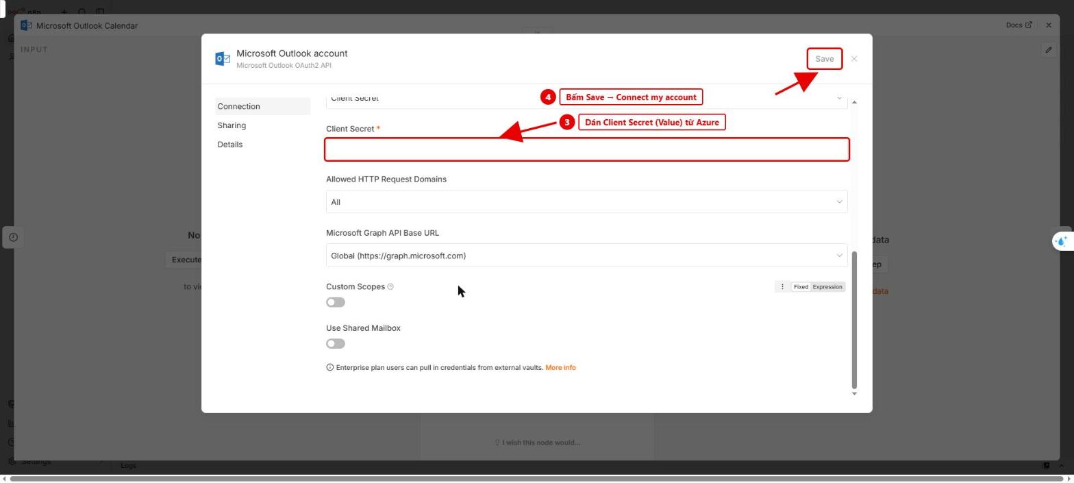 Hình 6: Dán Client Secret, bấm Save rồi Connect my account