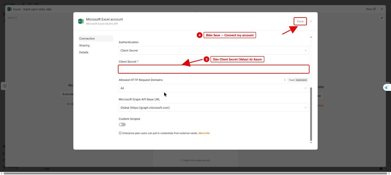 Hình 6: Dán Client Secret, bấm Save rồi Connect my account