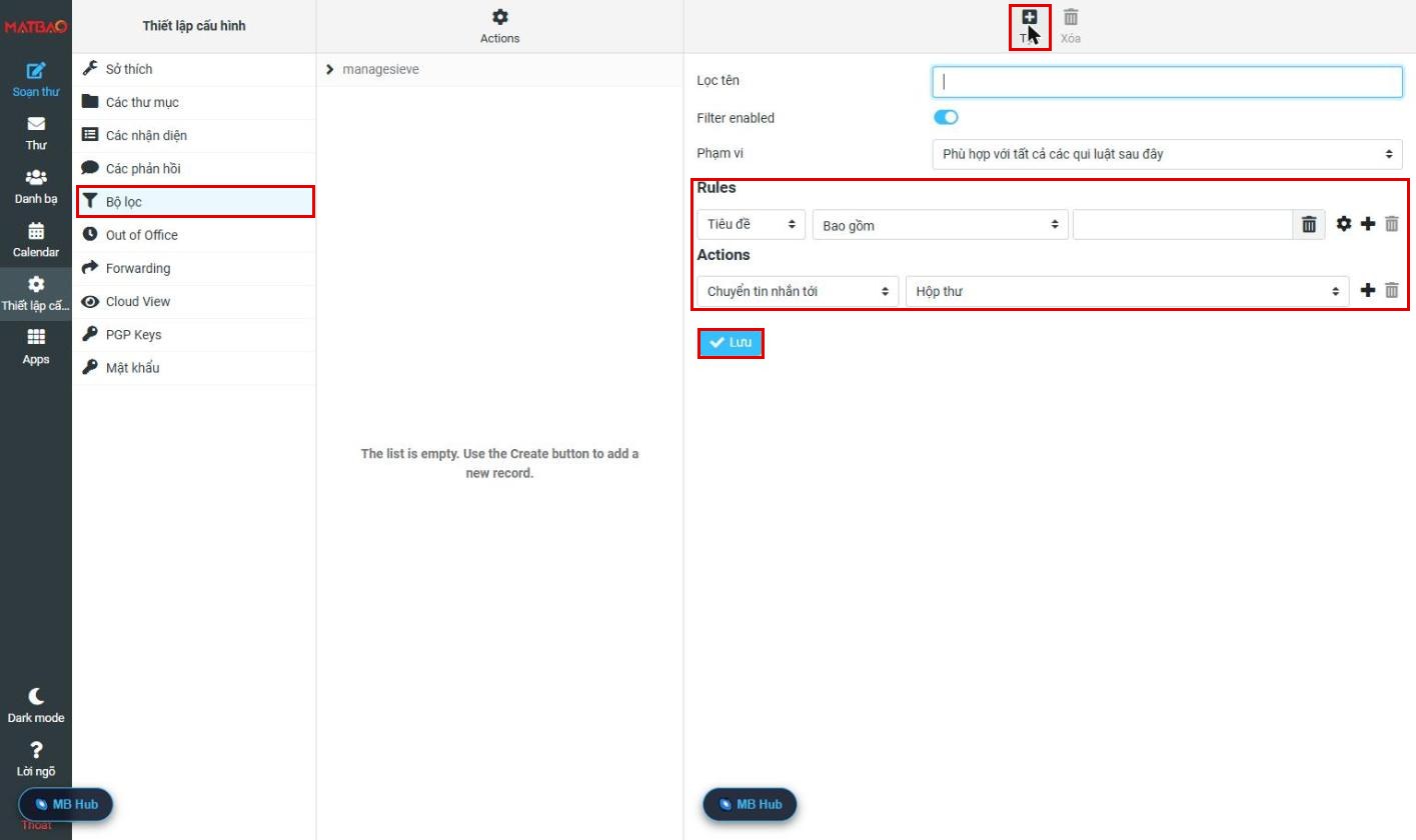 Tạo bộ lọc thư trên Webmail Email Pro V4