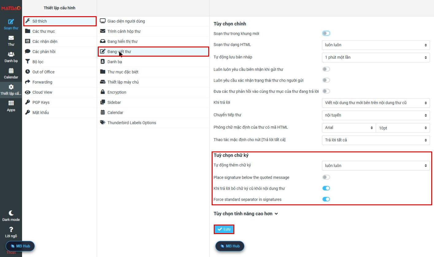 Thiết lập Đang viết thư và chữ ký Webmail Email Pro V4