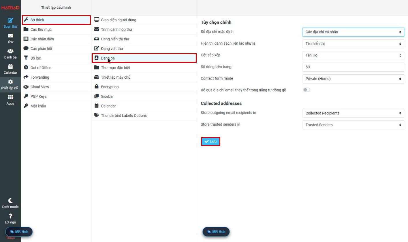 Thiết lập Danh bạ Webmail Email Pro V4
