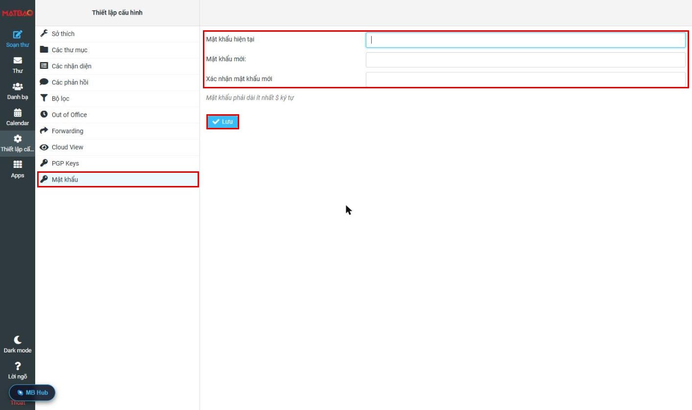 Đổi mật khẩu email trên Webmail Email Pro V4