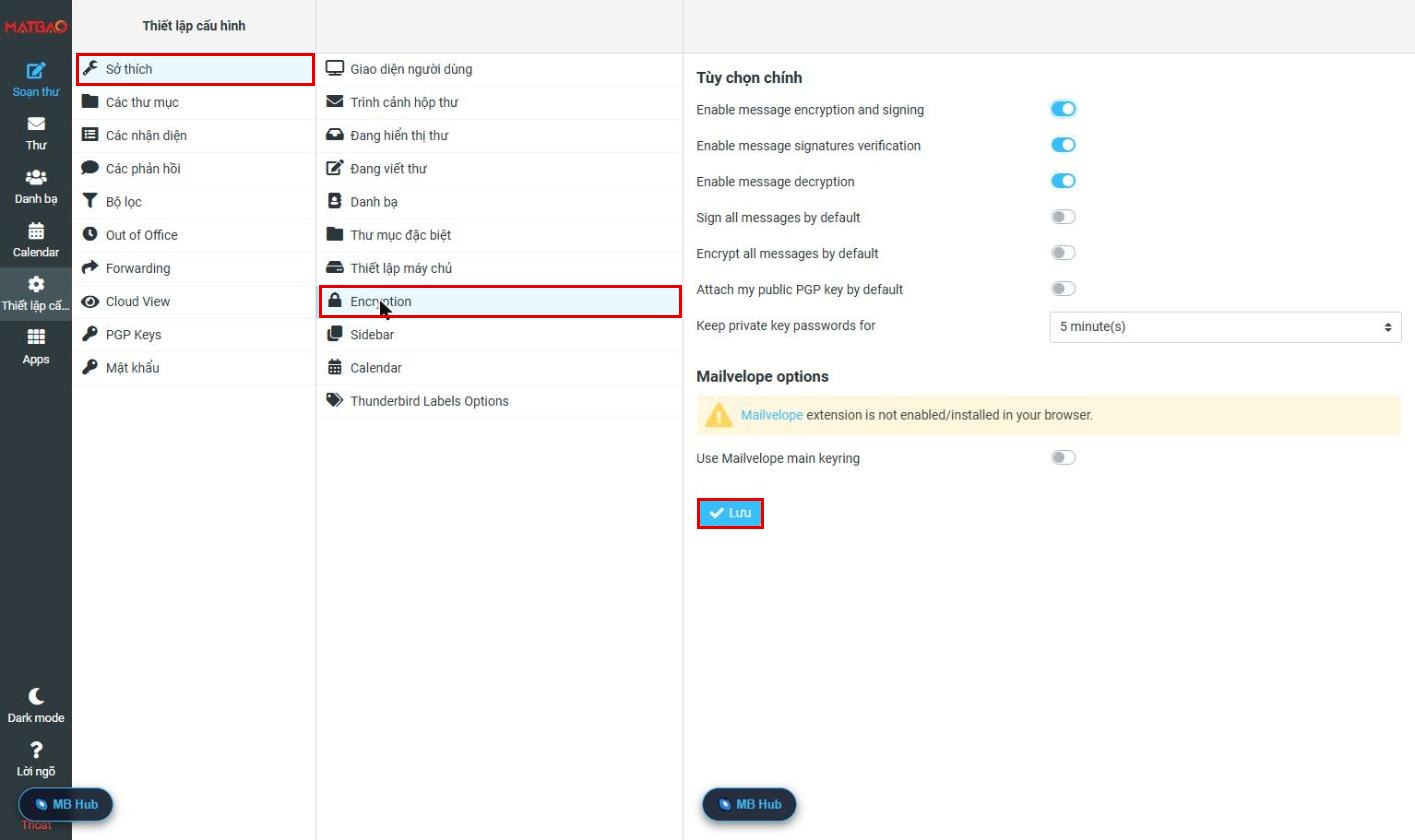 Thiết lập Encryption Webmail Email Pro V4