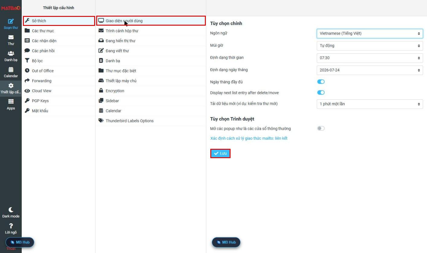 Thiết lập Giao diện người dùng Webmail Email Pro V4