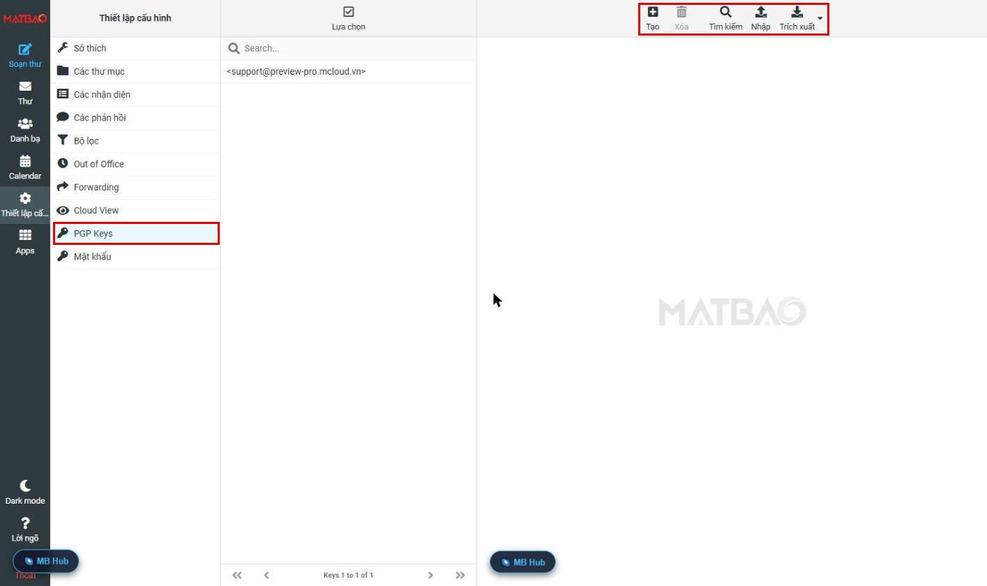 Quản lý PGP Keys Webmail Email Pro V4
