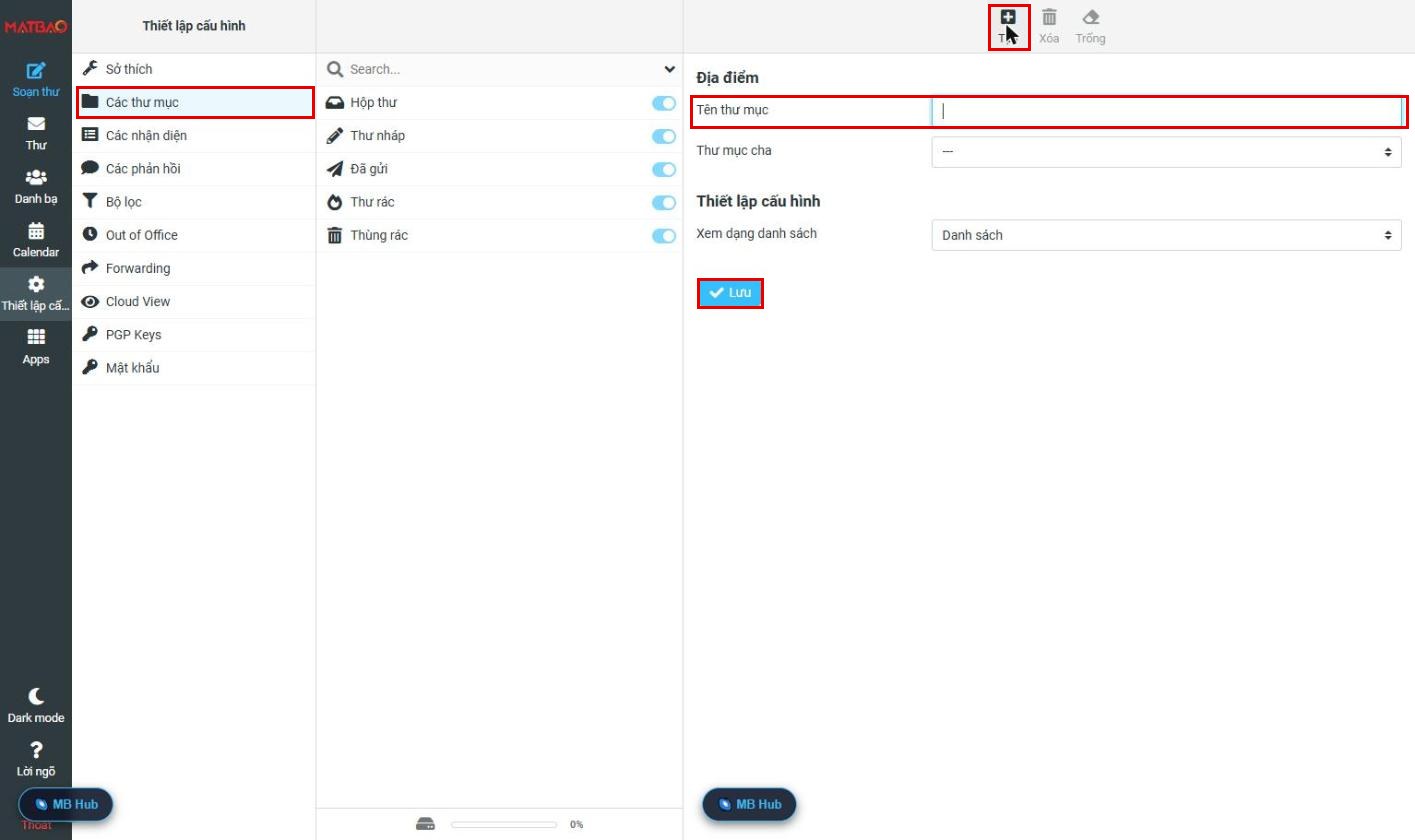Tạo thư mục mới trên Webmail Email Pro V4