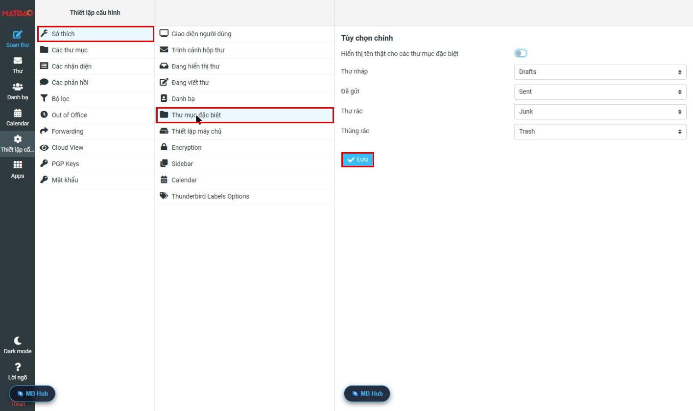 Thiết lập Thư mục đặc biệt Webmail Email Pro V4