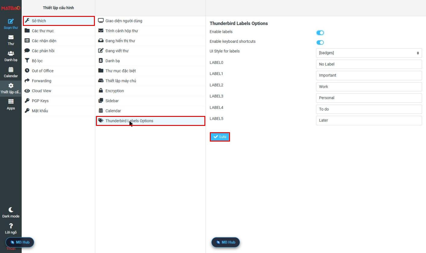Thiết lập Thunderbird Labels Webmail Email Pro V4