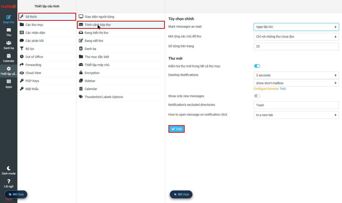 Thiết lập Trình cảnh hộp thư Webmail Email Pro V4